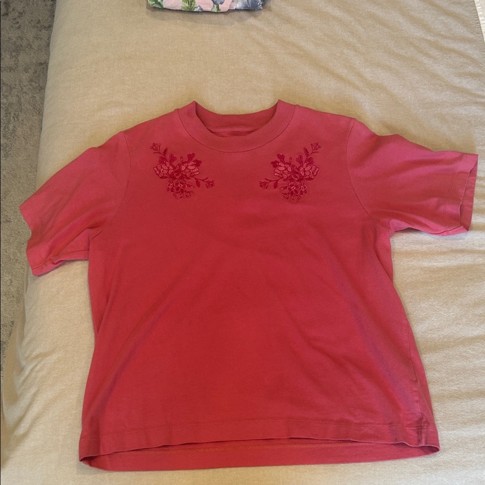 Uniqlo Women's Pink Embroidered Short Sleeve Tee
